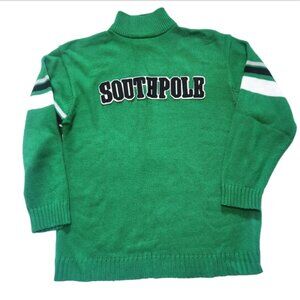 Southpole Knit Turtleneck Sweater Mens XL Green with Spell Out 90s Pullover
